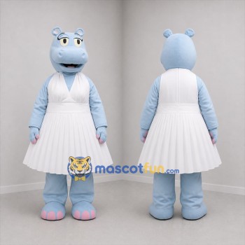 Custom Blue and White Hippo Girl Mascot Costume Adult Full Body Suit for Children's Events
