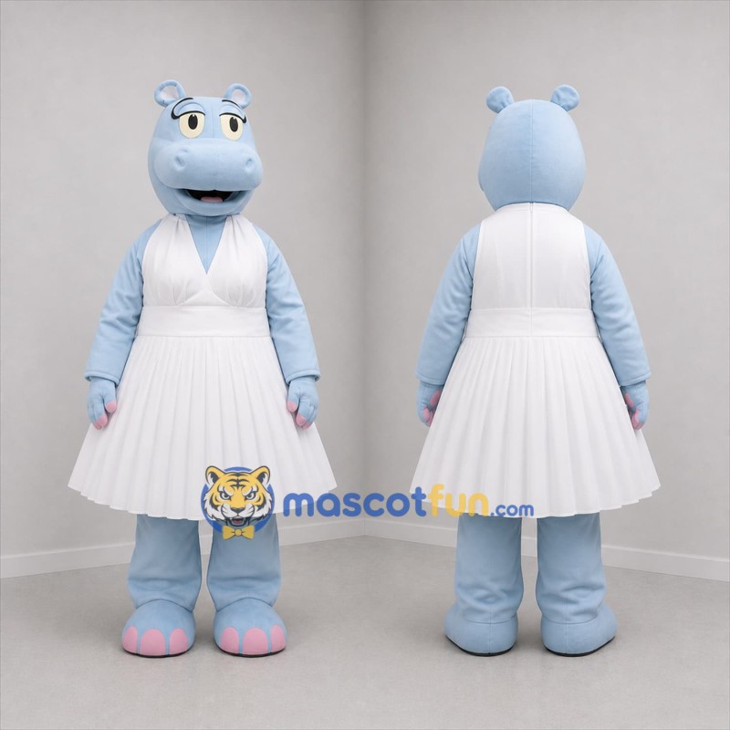 Custom Blue and White Hippo Girl Mascot Costume Adult Full Body Suit for Children's Events