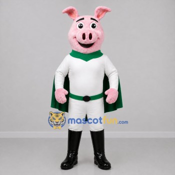 Custom Pink White and Green Superhero Pig Mascot Costume Adult Full Body Suit for Children's Parties