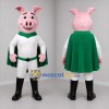 Custom Pink White and Green Superhero Pig Mascot Costume Adult Full Body Suit for Children's Parties