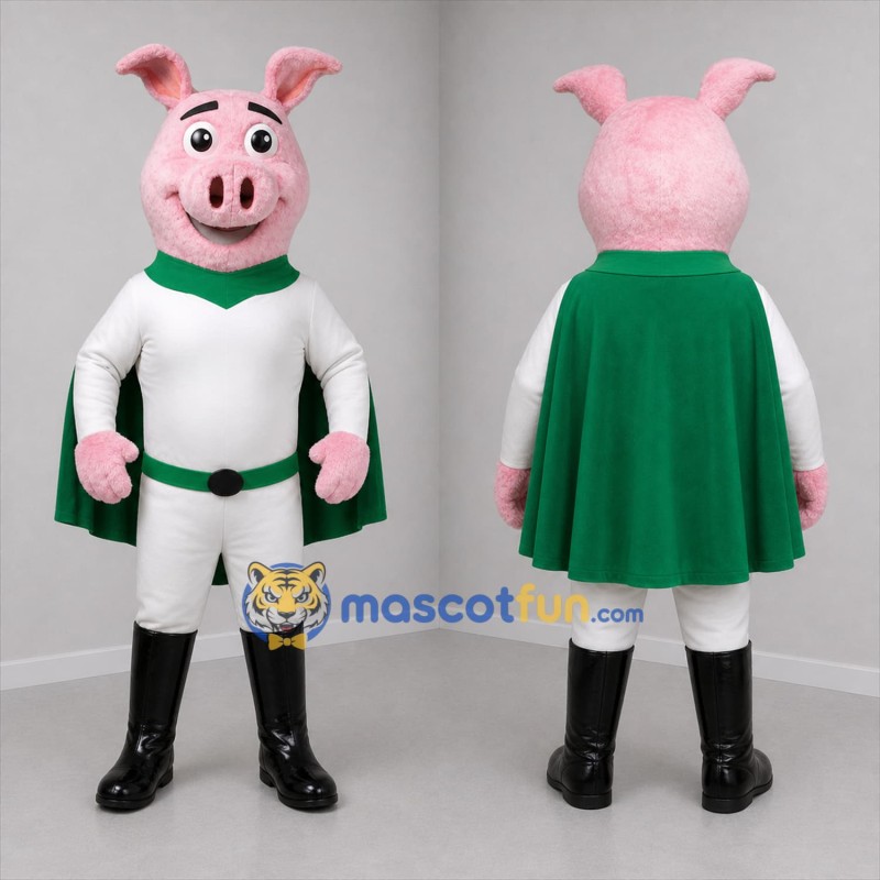 Custom Pink White and Green Superhero Pig Mascot Costume Adult Full Body Suit for Children's Parties