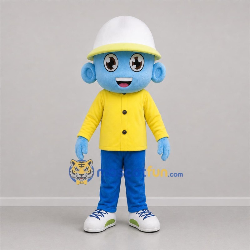 Custom Blue and Yellow Construction Worker Mascot Costume Adult Full Body Suit for Community Events