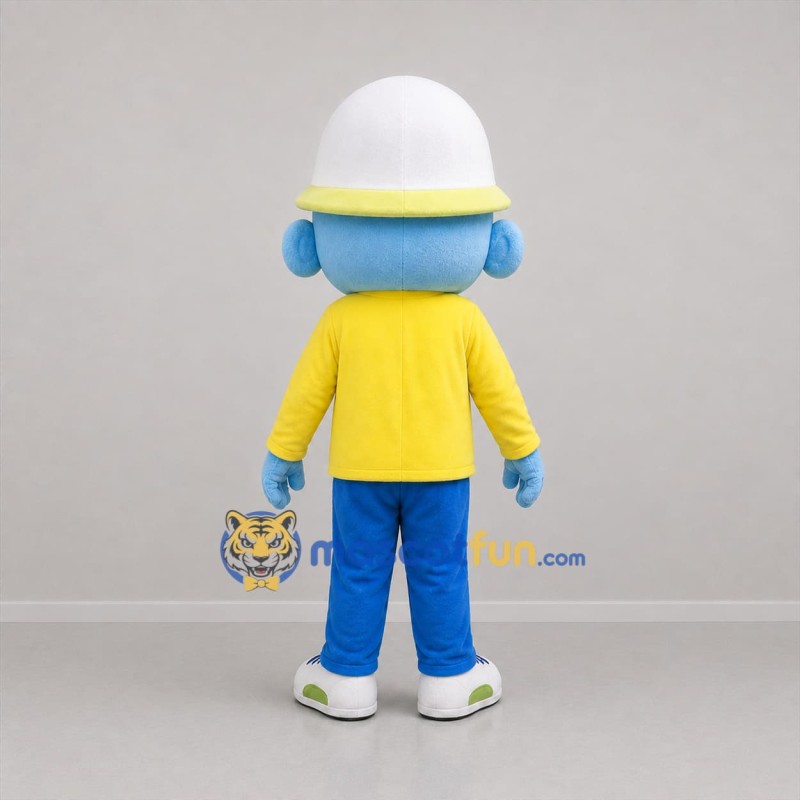 Custom Blue and Yellow Construction Worker Mascot Costume Adult Full Body Suit for Community Events