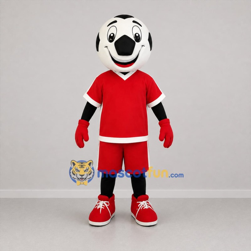 Custom Black White and Red Soccer Ball Mascot Costume Adult Full Body Suit for Soccer Games