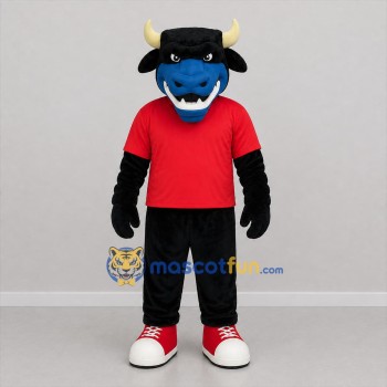 Custom Black Blue and Red Bull Mascot Costume Adult Full Body Suit for Sports Events