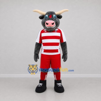 Custom Gray Red and White Bull Mascot Costume Adult Full Body Suit for Soccer Games