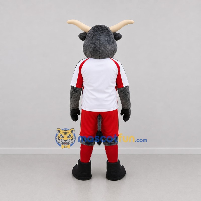 Custom Gray Red and White Bull Mascot Costume Adult Full Body Suit for Soccer Games