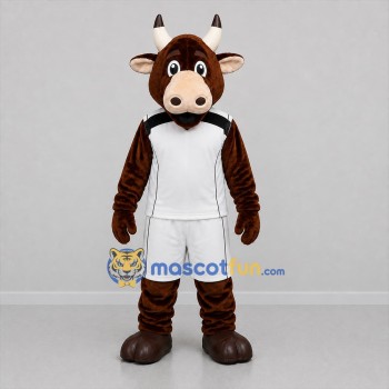 Custom Brown and White Bull Mascot Costume Adult Full Body Suit for Sports Events