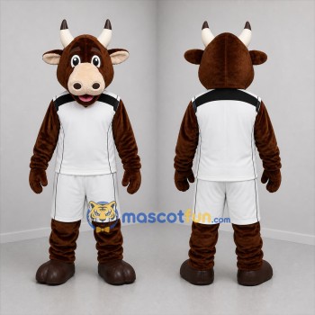 Custom Brown and White Bull Mascot Costume Adult Full Body Suit for Sports Events