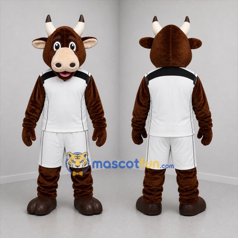 Custom Brown and White Bull Mascot Costume Adult Full Body Suit for Sports Events