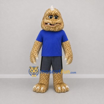 Custom Tan and Blue Horned Monster Mascot Costume Adult Full Body Suit for Costume Parties