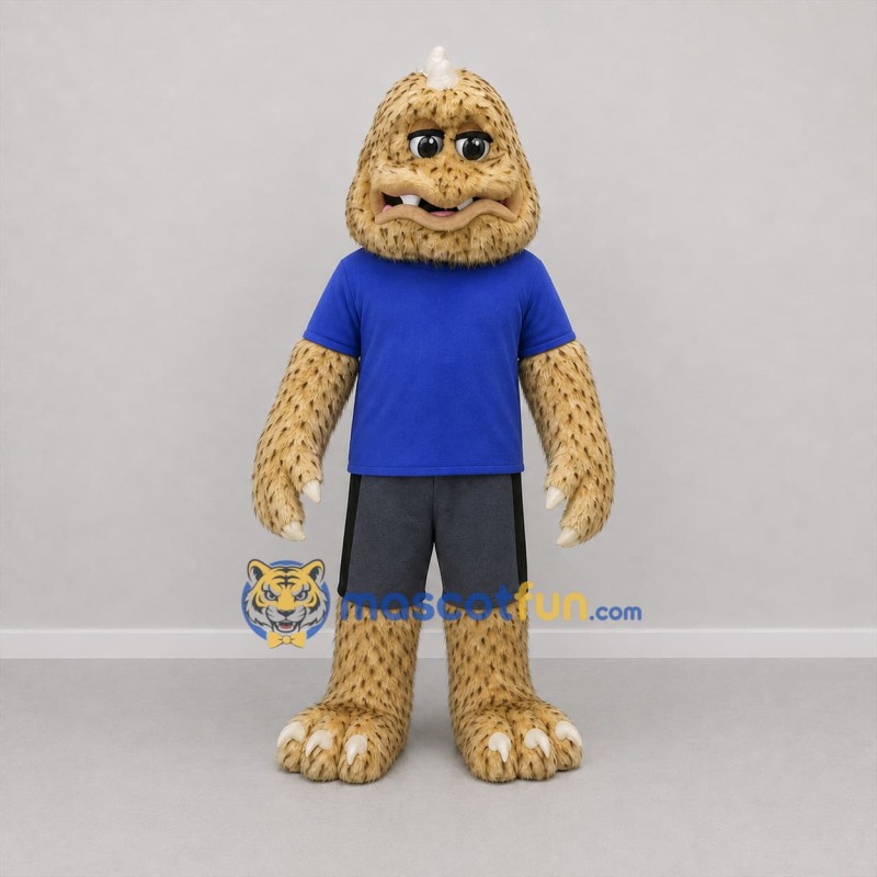 Custom Tan and Blue Horned Monster Mascot Costume Adult Full Body Suit for Costume Parties