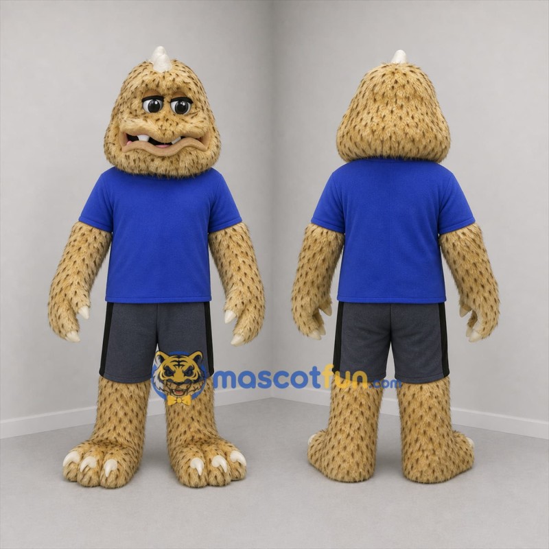 Custom Tan and Blue Horned Monster Mascot Costume Adult Full Body Suit for Costume Parties