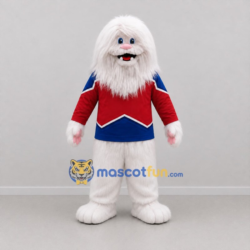Custom White Red and Blue Yeti Mascot Costume Adult Full Body Suit for Winter Events