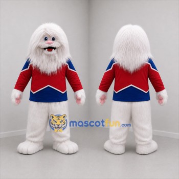 Custom White Red and Blue Yeti Mascot Costume Adult Full Body Suit for Winter Events
