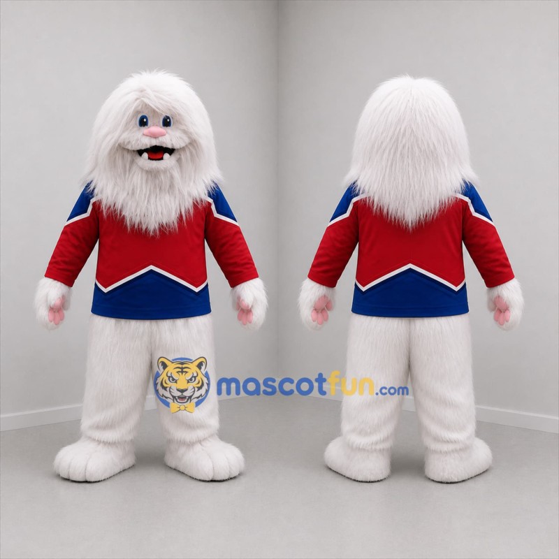 Custom White Red and Blue Yeti Mascot Costume Adult Full Body Suit for Winter Events