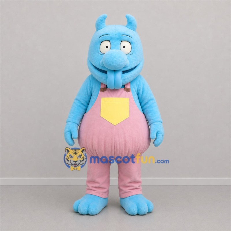 Custom Blue and Pink Horned Monster Mascot Costume Adult Full Body Suit for Children's Parties