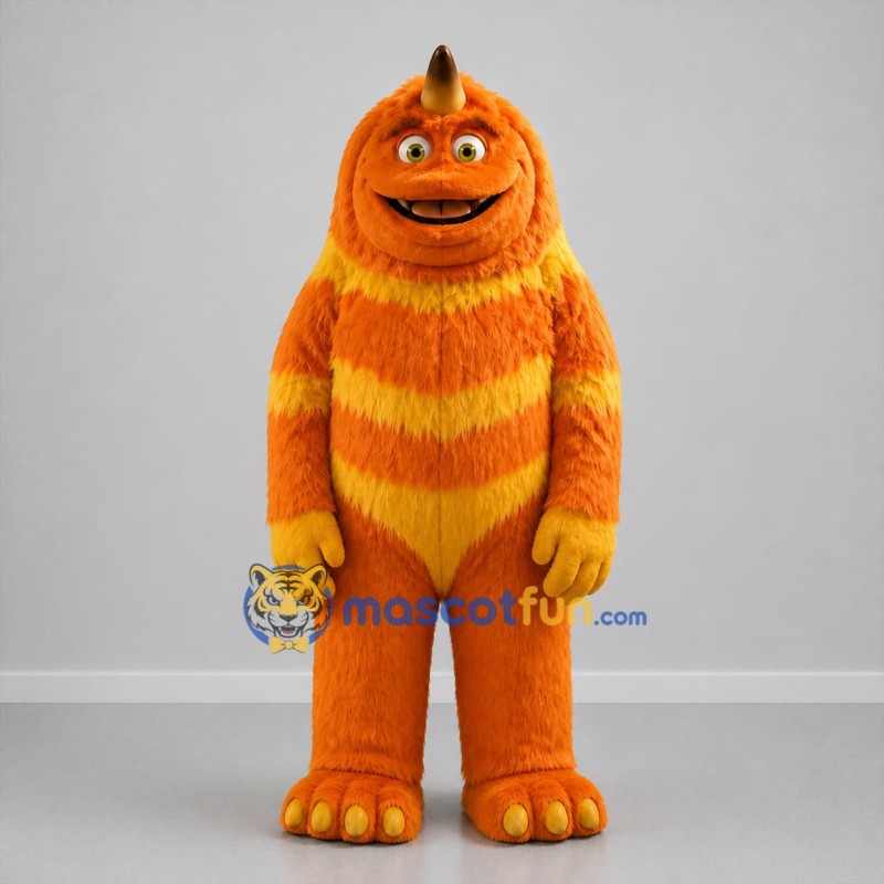 Custom Orange and Yellow Horned Monster Mascot Costume Adult Full Body Suit for Halloween Events
