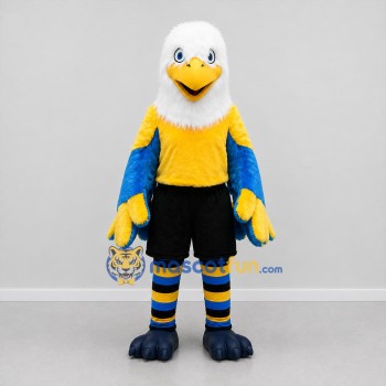 Custom White Yellow and Blue Eagle Mascot Costume Adult Full Body Suit for Sports Events