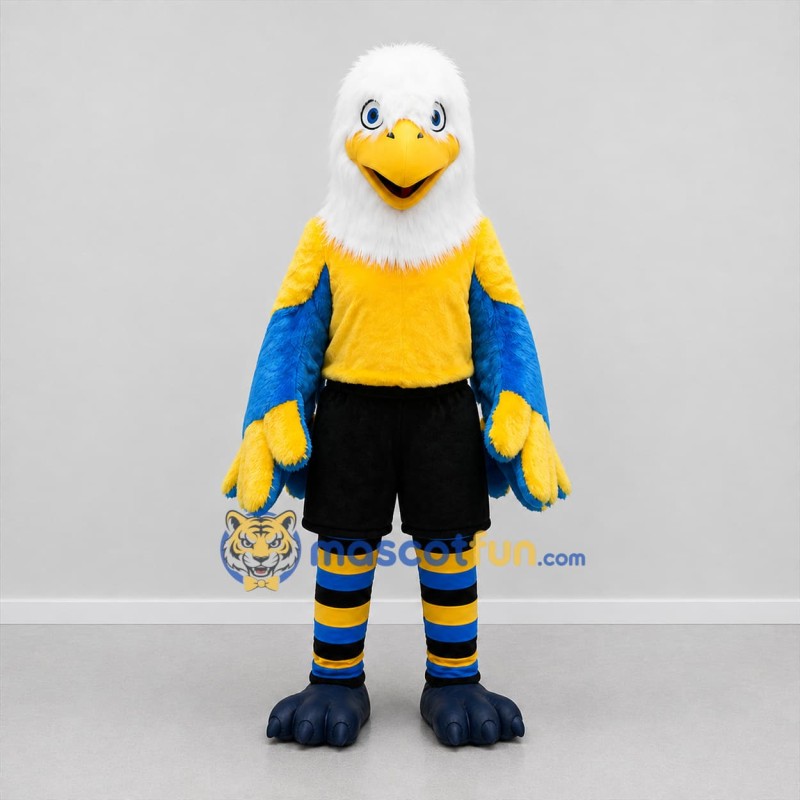 Custom White Yellow and Blue Eagle Mascot Costume Adult Full Body Suit for Sports Events