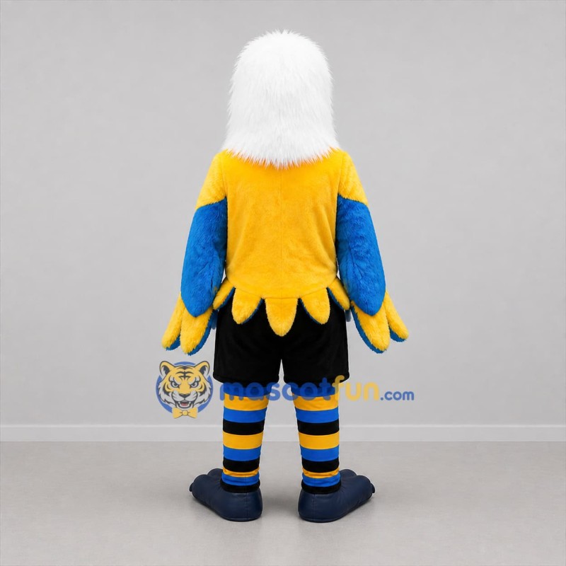 Custom White Yellow and Blue Eagle Mascot Costume Adult Full Body Suit for Sports Events