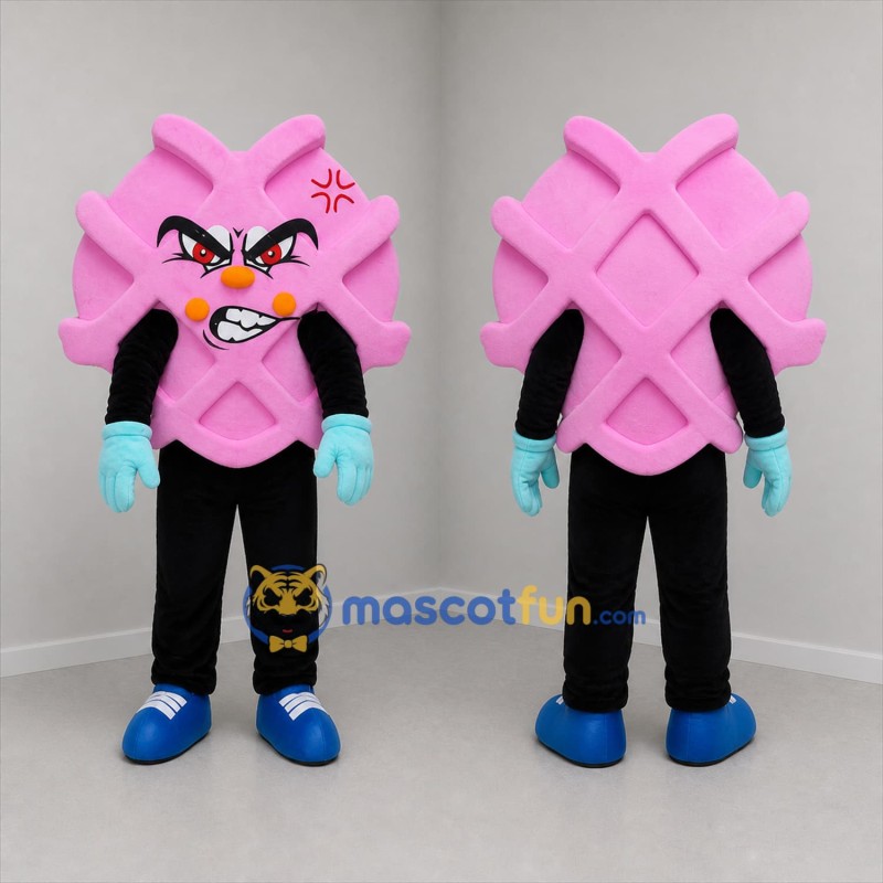 Custom Pink Waffle Heart Mascot Costume Adult Full Body Suit for Bakery Promotions
