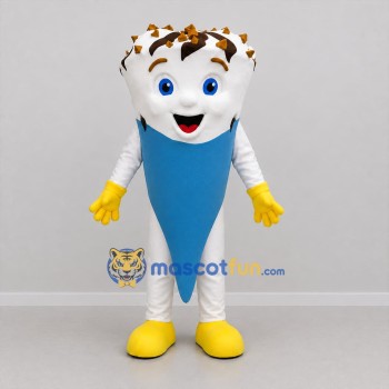 Custom White and Blue Ice Cream Cone Mascot Costume Adult Full Body Suit for Food Promotions