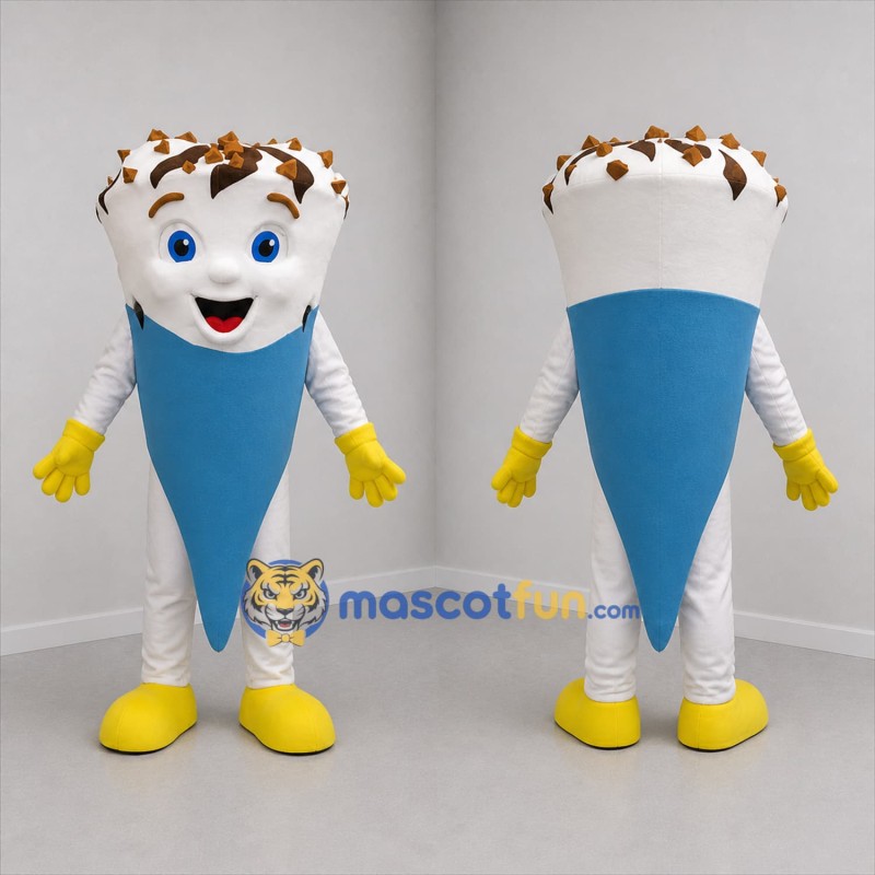 Custom White and Blue Ice Cream Cone Mascot Costume Adult Full Body Suit for Food Promotions