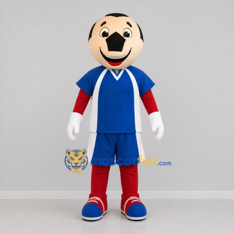Custom Blue and Red Soccer Player Mascot Costume Adult Full Body Suit for Soccer Games