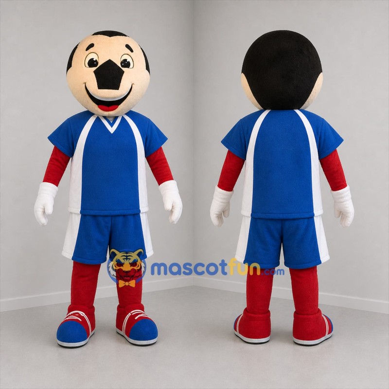 Custom Blue and Red Soccer Player Mascot Costume Adult Full Body Suit for Soccer Games