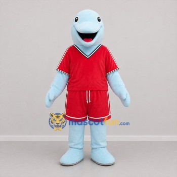 Custom Light Blue and Red Aquatic Animal Mascot Costume Adult Full Body Suit for Sports Events