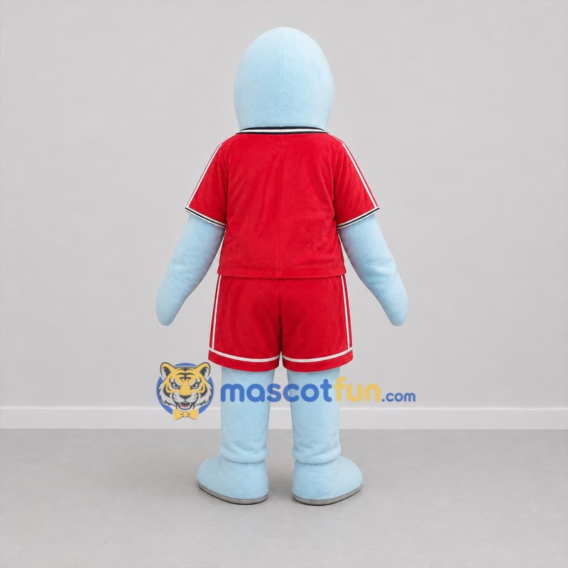 Custom Light Blue and Red Aquatic Animal Mascot Costume Adult Full Body Suit for Sports Events