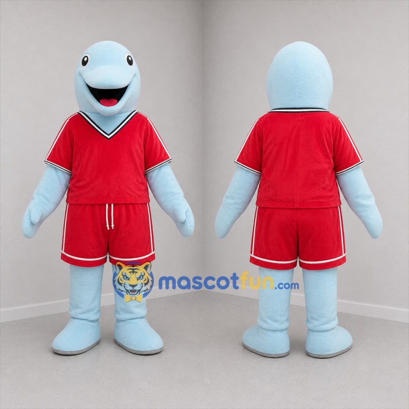 Custom Light Blue and Red Aquatic Animal Mascot Costume Adult Full Body Suit for Sports Events