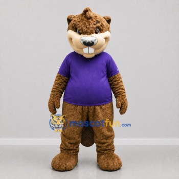 Custom Brown and Purple Beaver Mascot Costume Adult Full Body Suit for Nature Events
