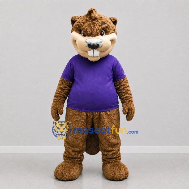Custom Brown and Purple Beaver Mascot Costume Adult Full Body Suit for Nature Events