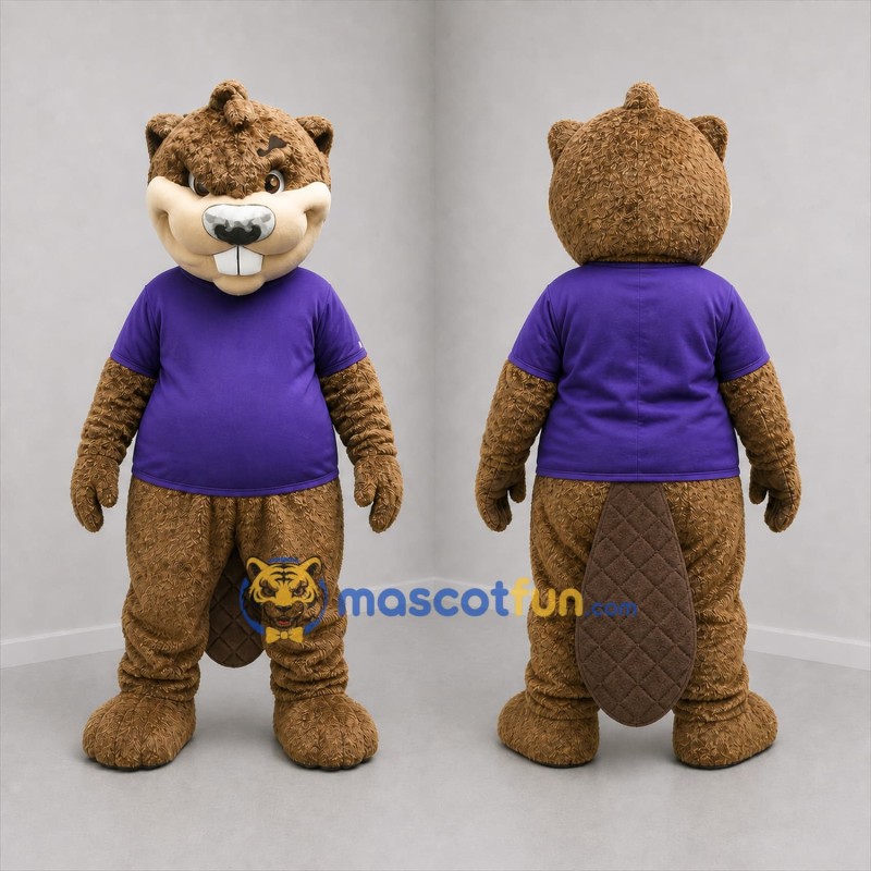 Custom Brown and Purple Beaver Mascot Costume Adult Full Body Suit for Nature Events