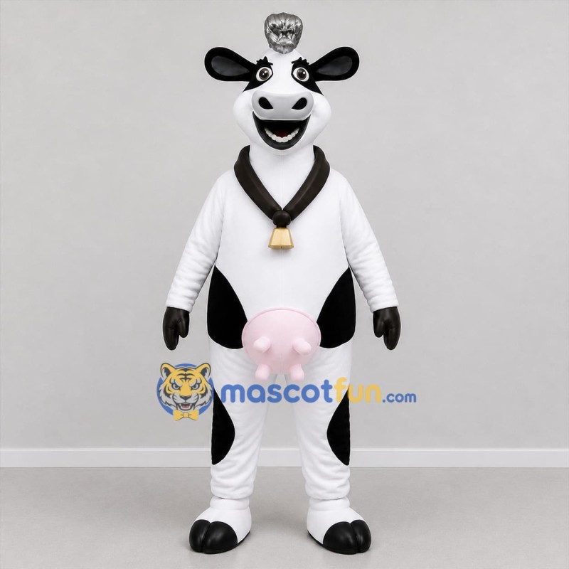 Custom Black and White Cow Mascot Costume Adult Full Body Suit for Farm Events