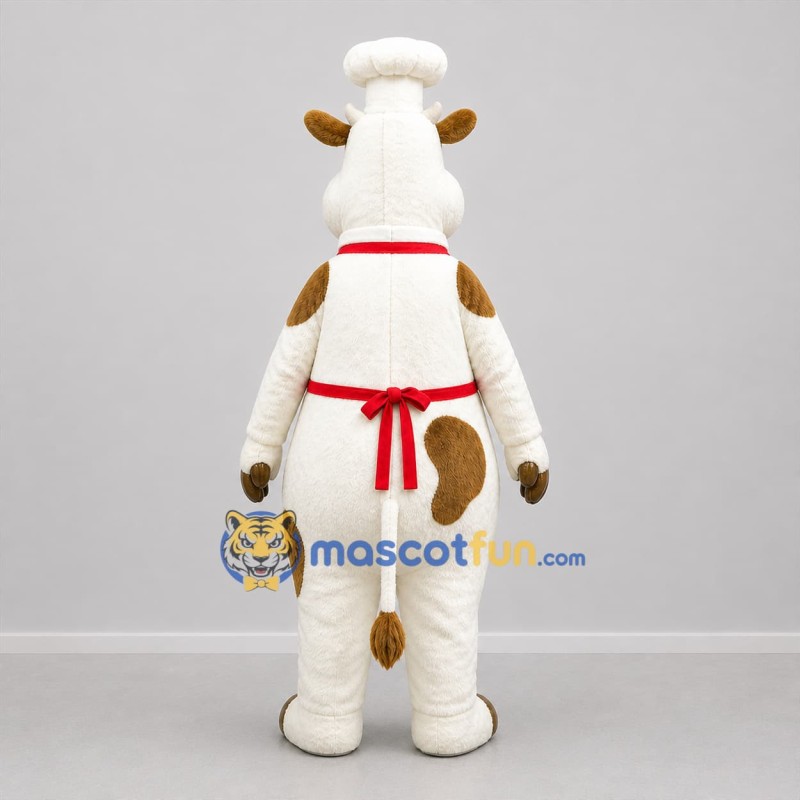 Custom White Brown and Red Chef Cow Mascot Costume Adult Full Body Suit for Food Promotions