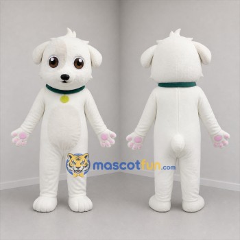 Custom White Puppy Mascot Costume Adult Full Body Suit for Pet Events