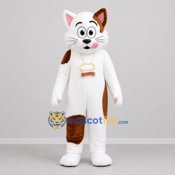 Custom White and Brown Cat Mascot Costume Adult Full Body Suit for Pet Events