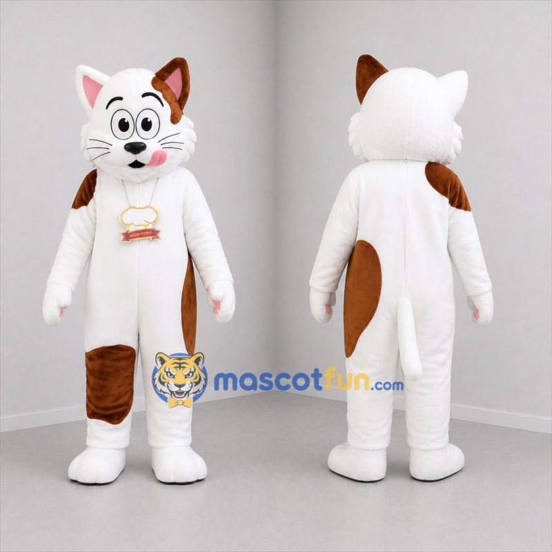 Custom White and Brown Cat Mascot Costume Adult Full Body Suit for Pet Events