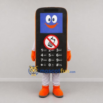 Custom Black and Orange Mobile Phone Mascot Costume Adult Full Body Suit for Educational Events