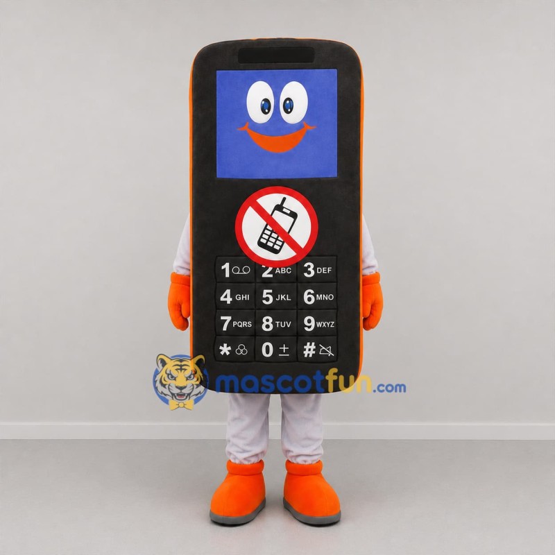 Custom Black and Orange Mobile Phone Mascot Costume Adult Full Body Suit for Educational Events
