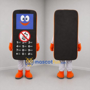 Custom Black and Orange Mobile Phone Mascot Costume Adult Full Body Suit for Educational Events
