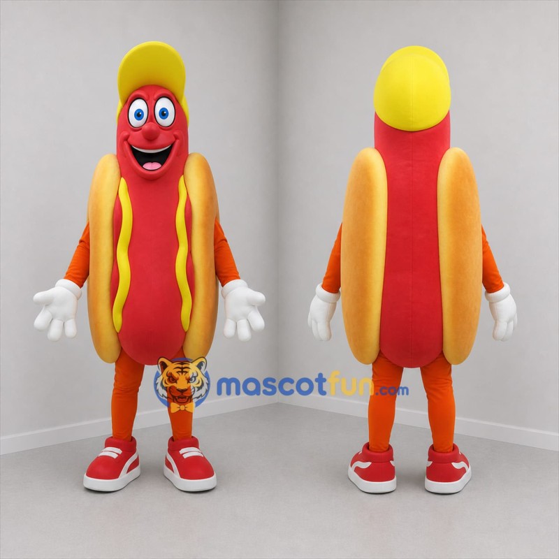 Custom Red and Yellow Hot Dog Mascot Costume Adult Full Body Suit for Food Promotions