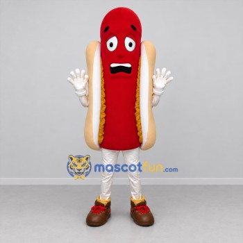 Custom Red and Tan Hot Dog Mascot Costume Adult Full Body Suit for Food Promotions