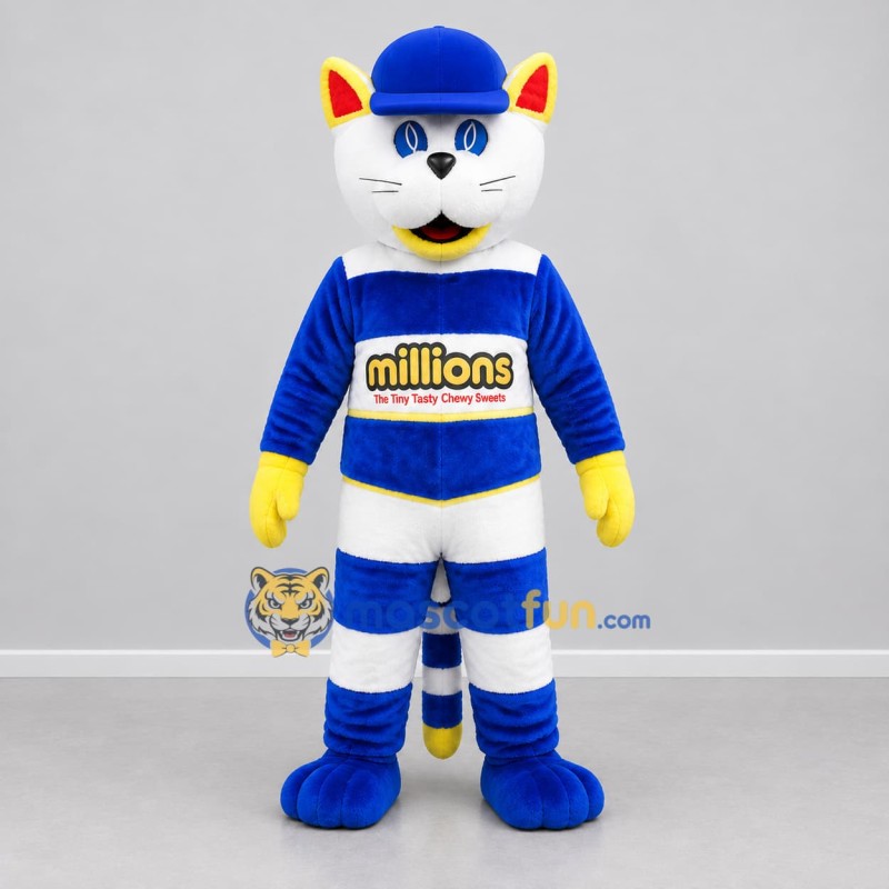 Custom Blue and White Cat Mascot Costume Adult Full Body Suit for Sports Events