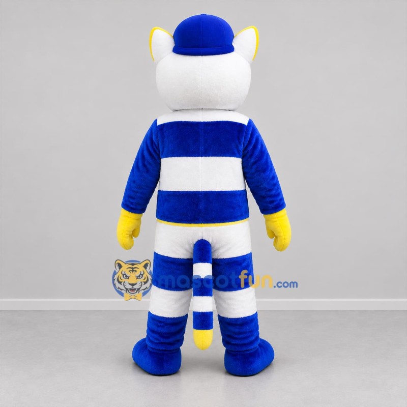 Custom Blue and White Cat Mascot Costume Adult Full Body Suit for Sports Events