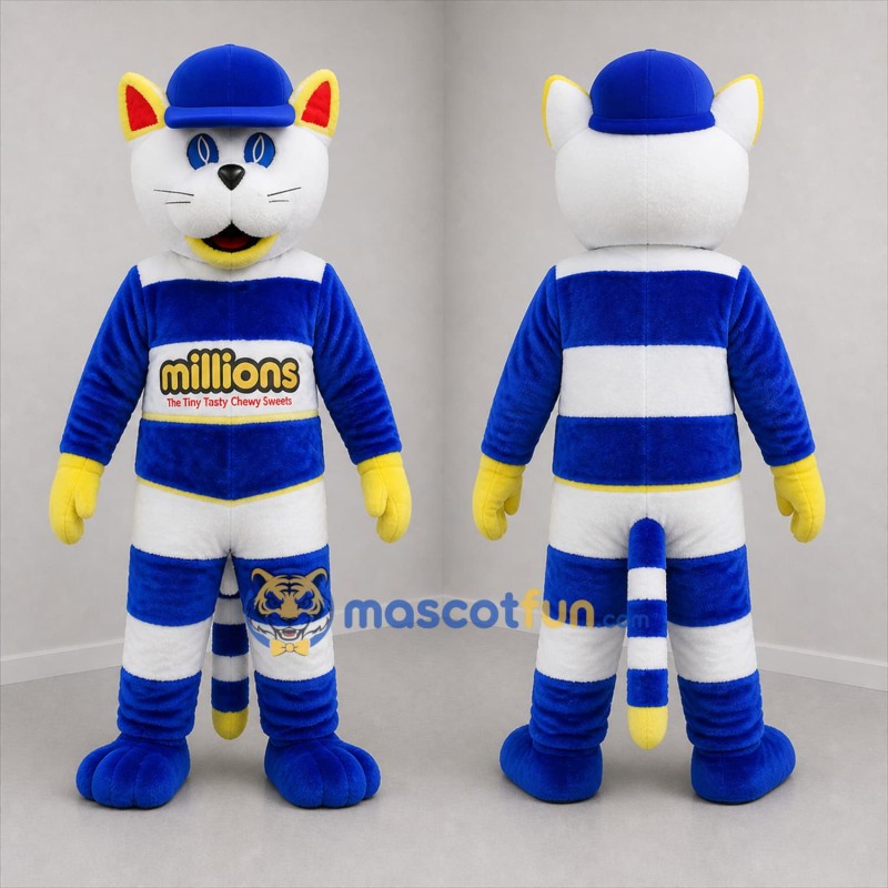 Custom Blue and White Cat Mascot Costume Adult Full Body Suit for Sports Events