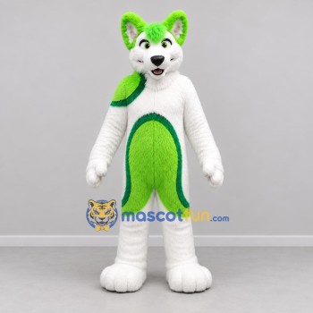 Custom Green and White Dog Mascot Costume Adult Full Body Suit for Sports Events